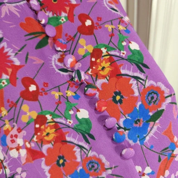 Saloni Womens Dress Eve Mini Button Lilac Pimpernel Purple Floral Prairie Size 2 - Picture 13 of 16